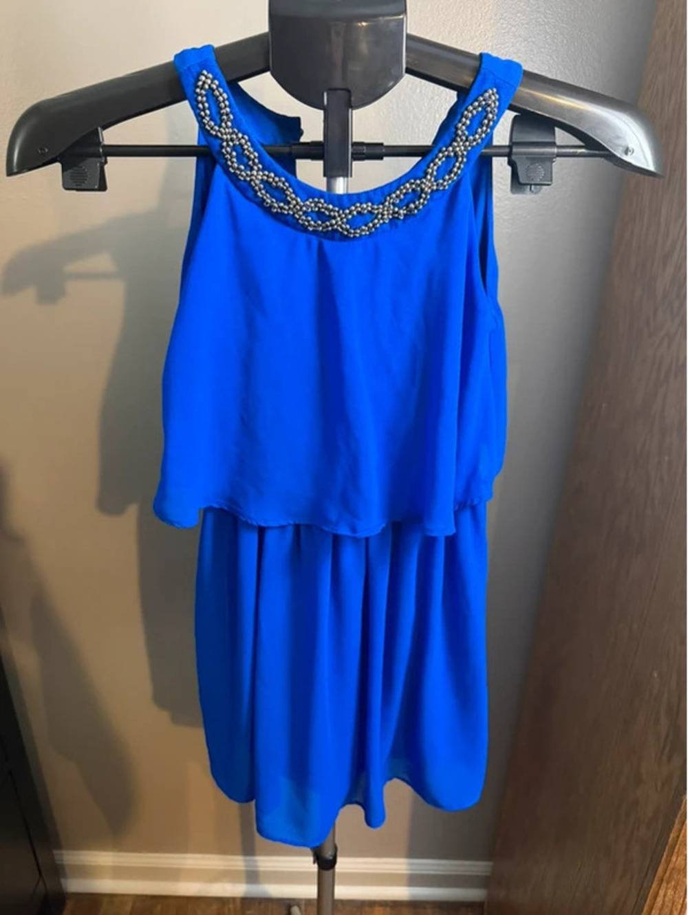 Amy Byer Girls Size 7 Royal Blue Beaded Chiffon Party Dress